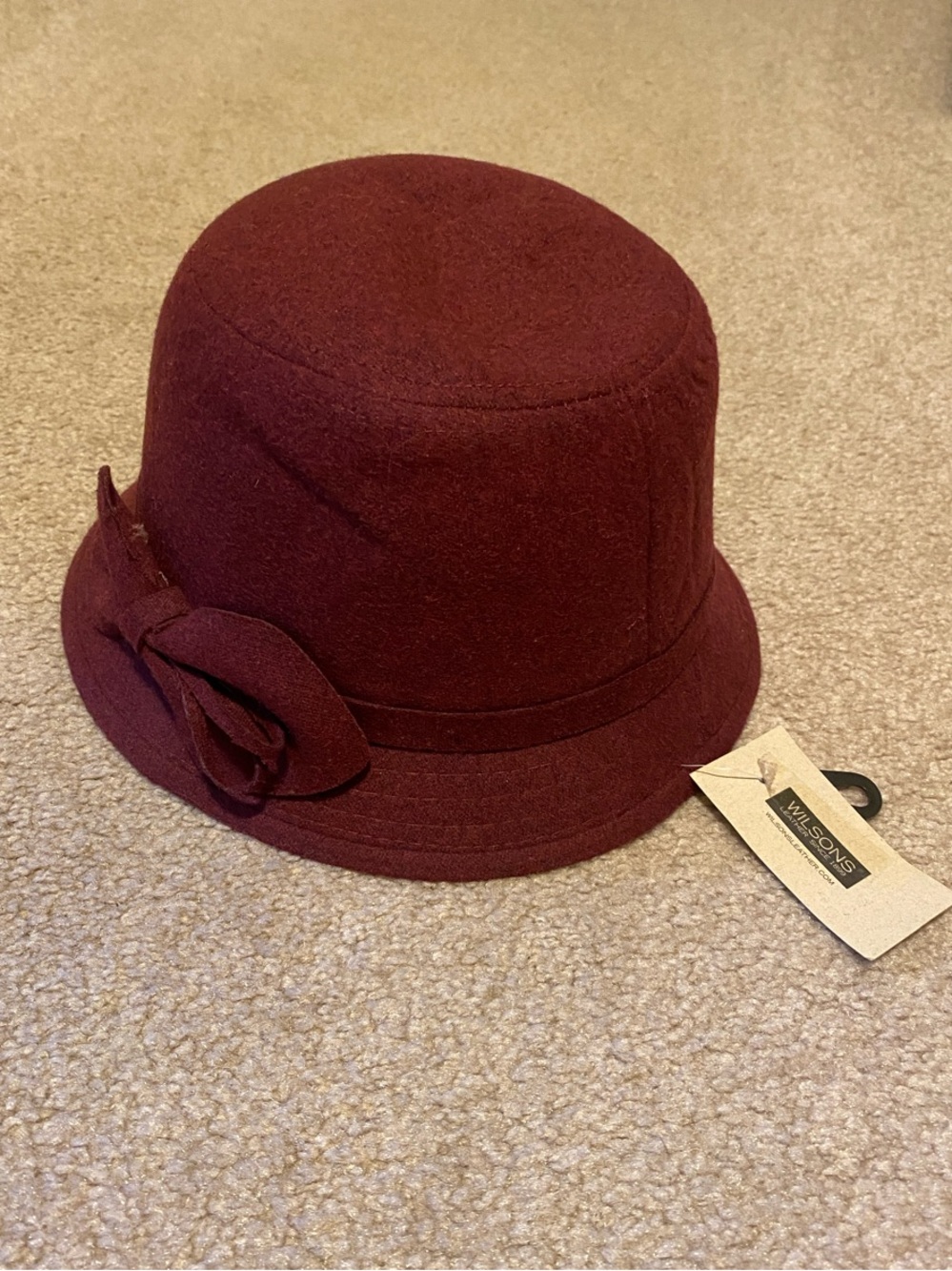 Wilson Wine Red Wool Cloche Hat with Flower Accent